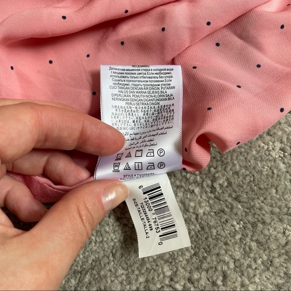 BCBGeneration Watermelon Pink Polka Dot Ruched Slip Asymmetric Skirt TQI3264454 - Picture 11 of 12